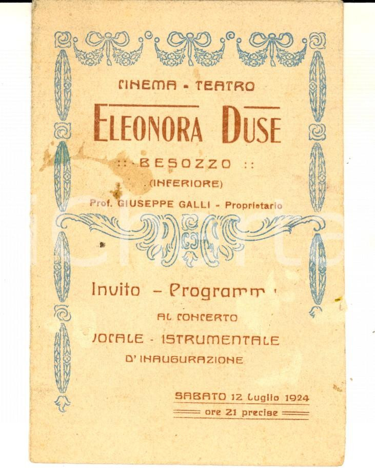 Documento originale, autentico 1924 BESOZZO VA Teatro Eleonora Duse   Programma concerto d inaugurazione 1