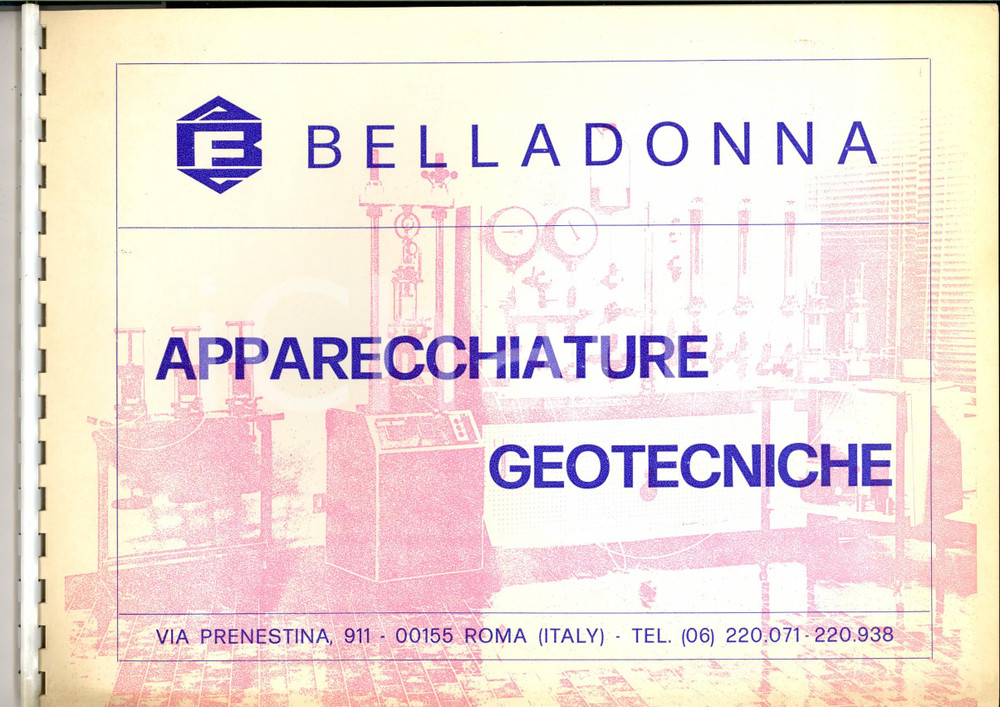 Materiale pubblicitario d’epoca 1970 ca ROMA Ditta BELLADONNA Apparecchiature geotecniche Catalogo ILLUSTRATO 1