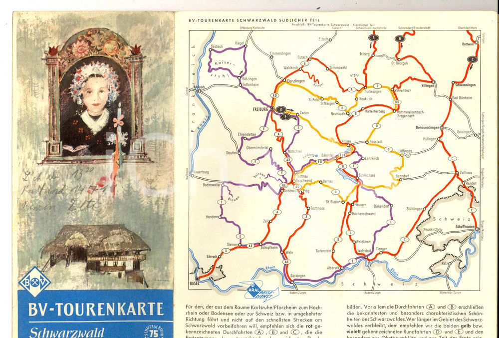 Materiale pubblicitario d’epoca 1970 ca FORESTA NERA / SCHWARZWALD D Pieghevole pubblicitario Tourenkarte 1