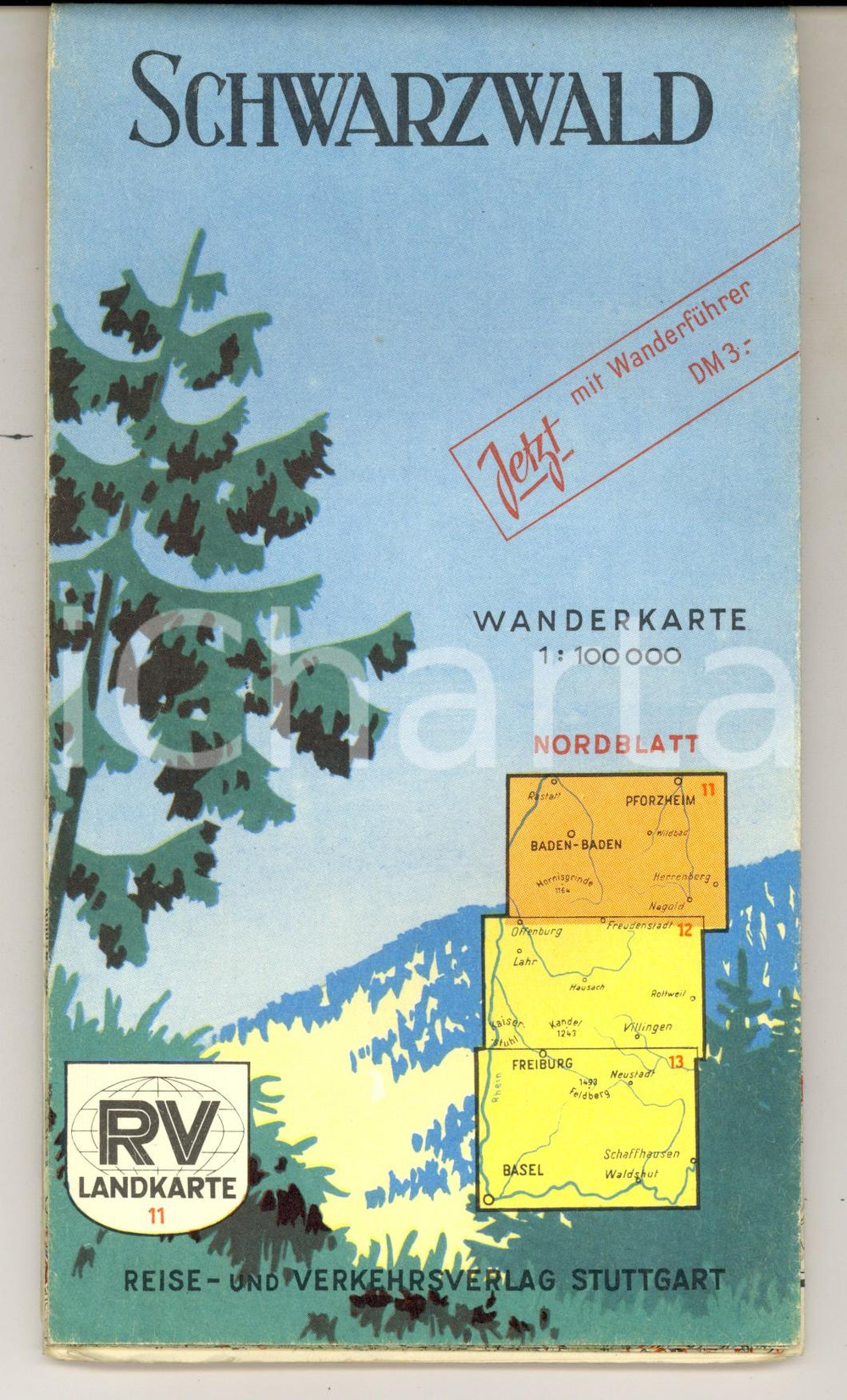Materiale pubblicitario d’epoca 1960 ca FORESTA NERA / SCHWARZWALD D Mappa stradale  Wanderkarte 1
