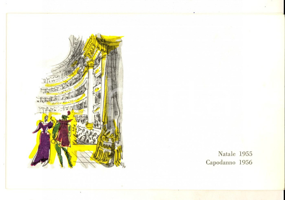 Oggetto da collezione cartaceo 1955 MILANO TEATRO ALLA SCALA  Biglietto di auguri per Natale 1
