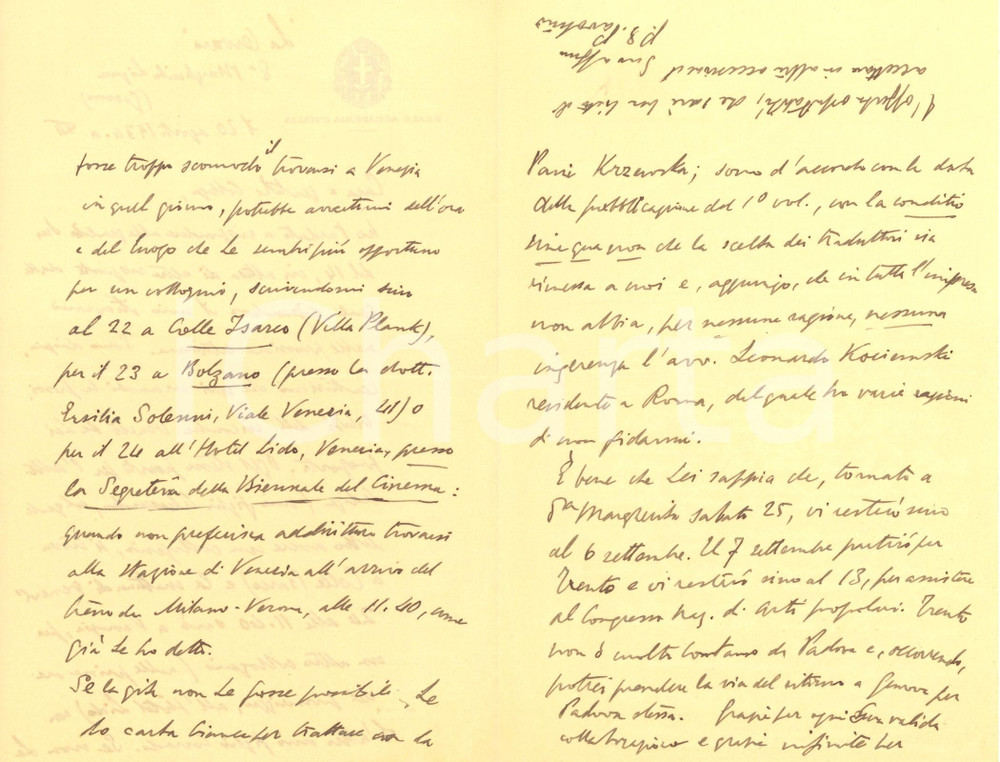 Autografo originale 1934 S. MARGHERITA LIGURE Paolo Emilio PAVOLINI su libro in uscita AUTOGRAFO 1