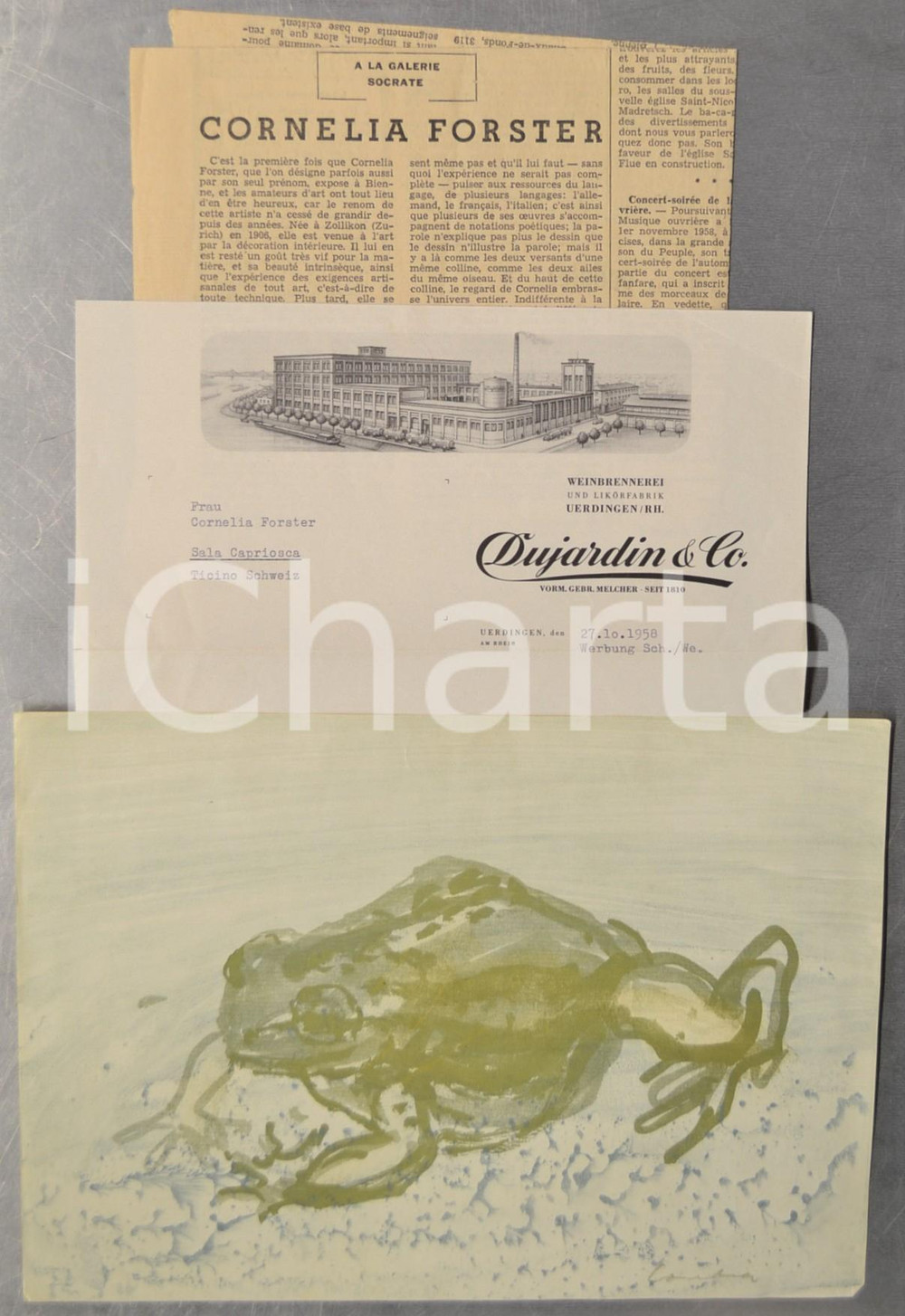 Oggetto da collezione cartaceo 1960 ca CORNELIA FORSTER Lotto lettera + biografia e riproduzione artista 1