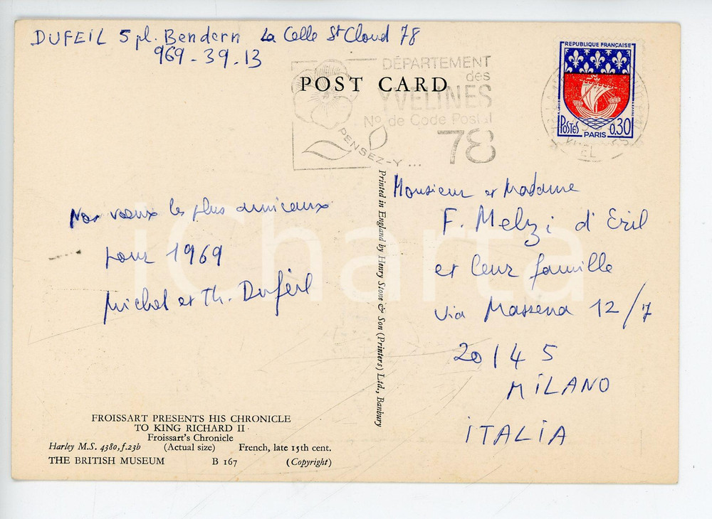 1968 LA CELLE-SAINT-CLOUD Auguri Michel-Marie DUFEIL per l'anno nuovo *AUTOGRAFO