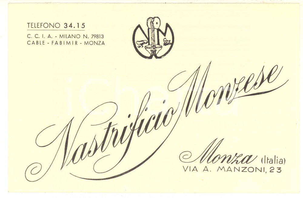Materiale pubblicitario d’epoca 1970 ca MONZA  Biglietto pubblicitario NASTRIFICIO MONZESE  Via Manzoni 1