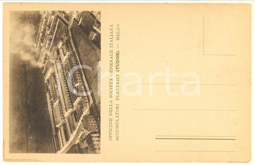 Cartolina originale da collezione 1920 ca MELZO Officine Società Generale Italiana Accumulatori TUDOR Cartolina 1