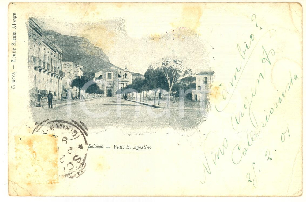 Cartolina originale da collezione 1901 SCIACCA AG Veduta di viale S. AGOSTINO Cartolina postale FP VG 1