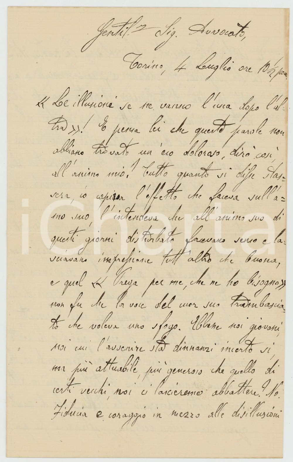 Manoscritto, lettera originale 1893 TORINO Sac. Giacomo CARDANO incita alla fiducia nel futuro Autografo 1