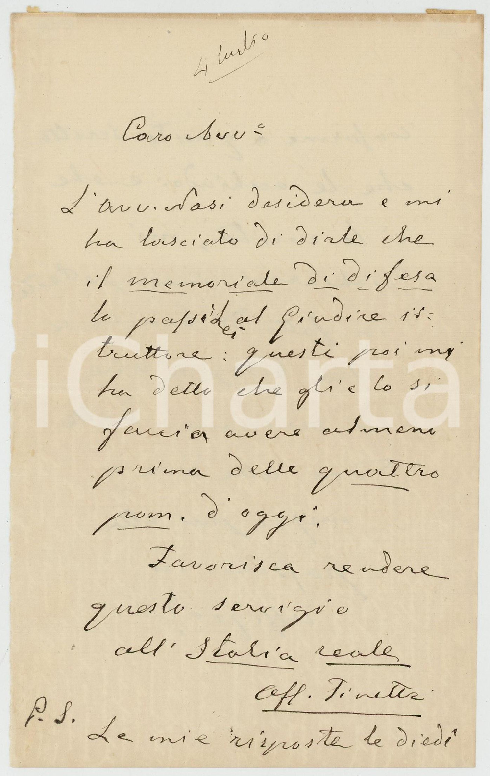 Autografo originale 1893 TORINO Don Domenico TINETTI chiede aiuto per giornale L ITALIA REALE 1