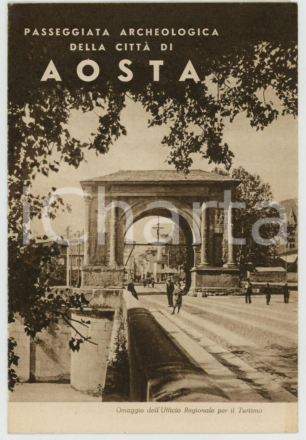 Materiale pubblicitario d’epoca 1948 AOSTA Passeggiata archeologica in città Pieghevole TURISMO VINTAGE 1