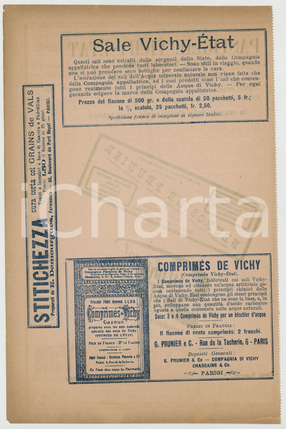 Materiale pubblicitario d’epoca Febbraio 1910 ca Sale VICHYETAT Sulphurol LANCELLOTTI Carta sugante 1