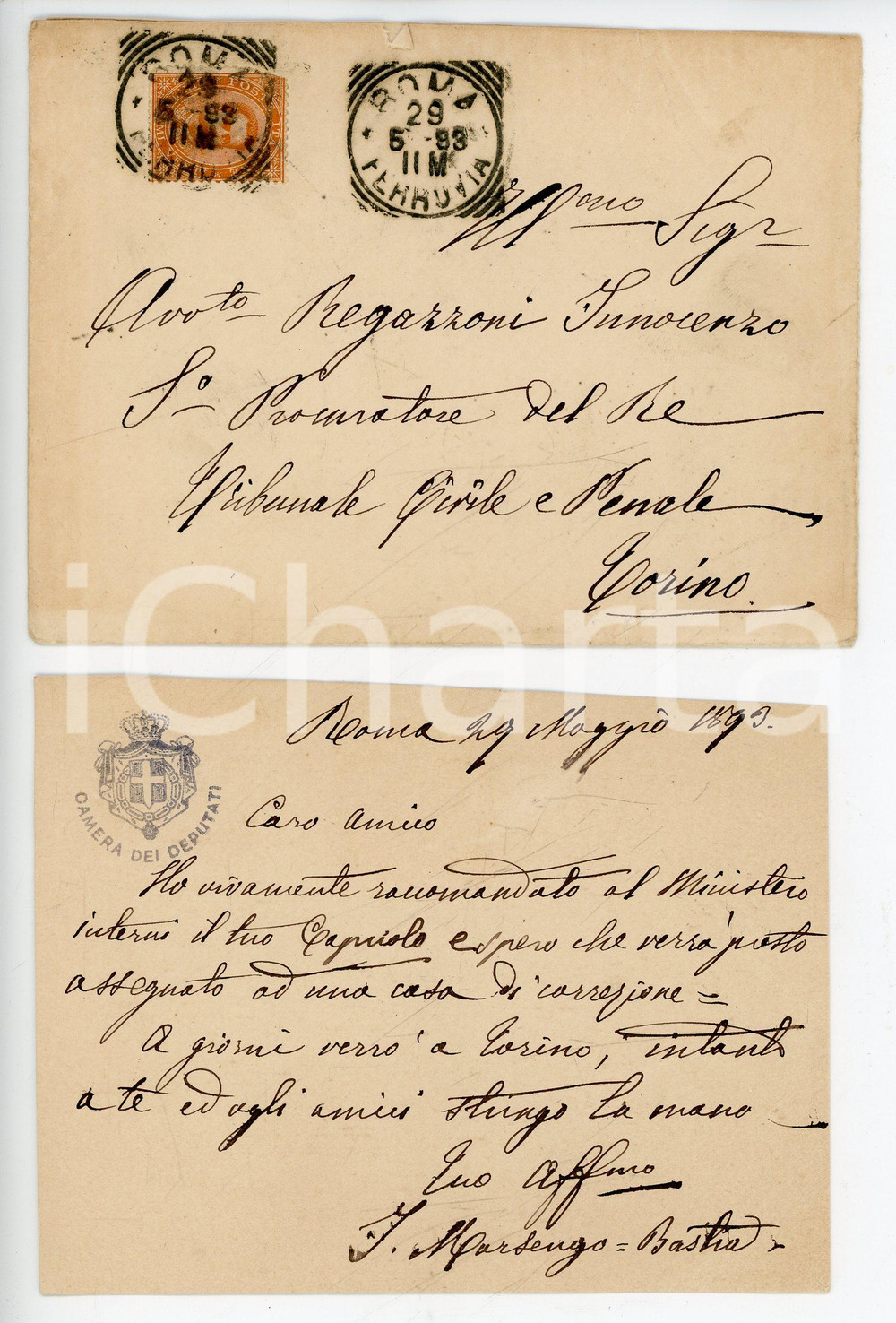 Autografo originale 1893 Ignazio MARSENGOBASTIA su raccomandato per casa di correzione AUTOGRAFO 1