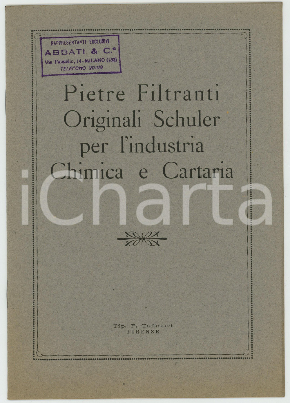 Libro, pubblicazione d epoca 1930 ca Pietre Filtranti originali SCHULER per l industria chimica TOFANARI 1 1