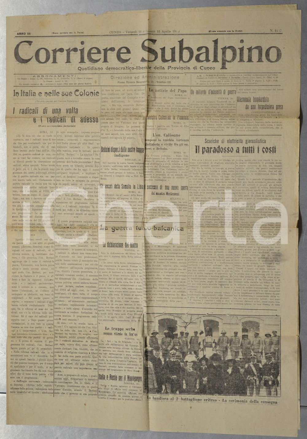 Giornale, rivista storica 1913 CORRIERE SUBALPINO La guerra turcobalcanica Giornale anno III nÂ° 41 1