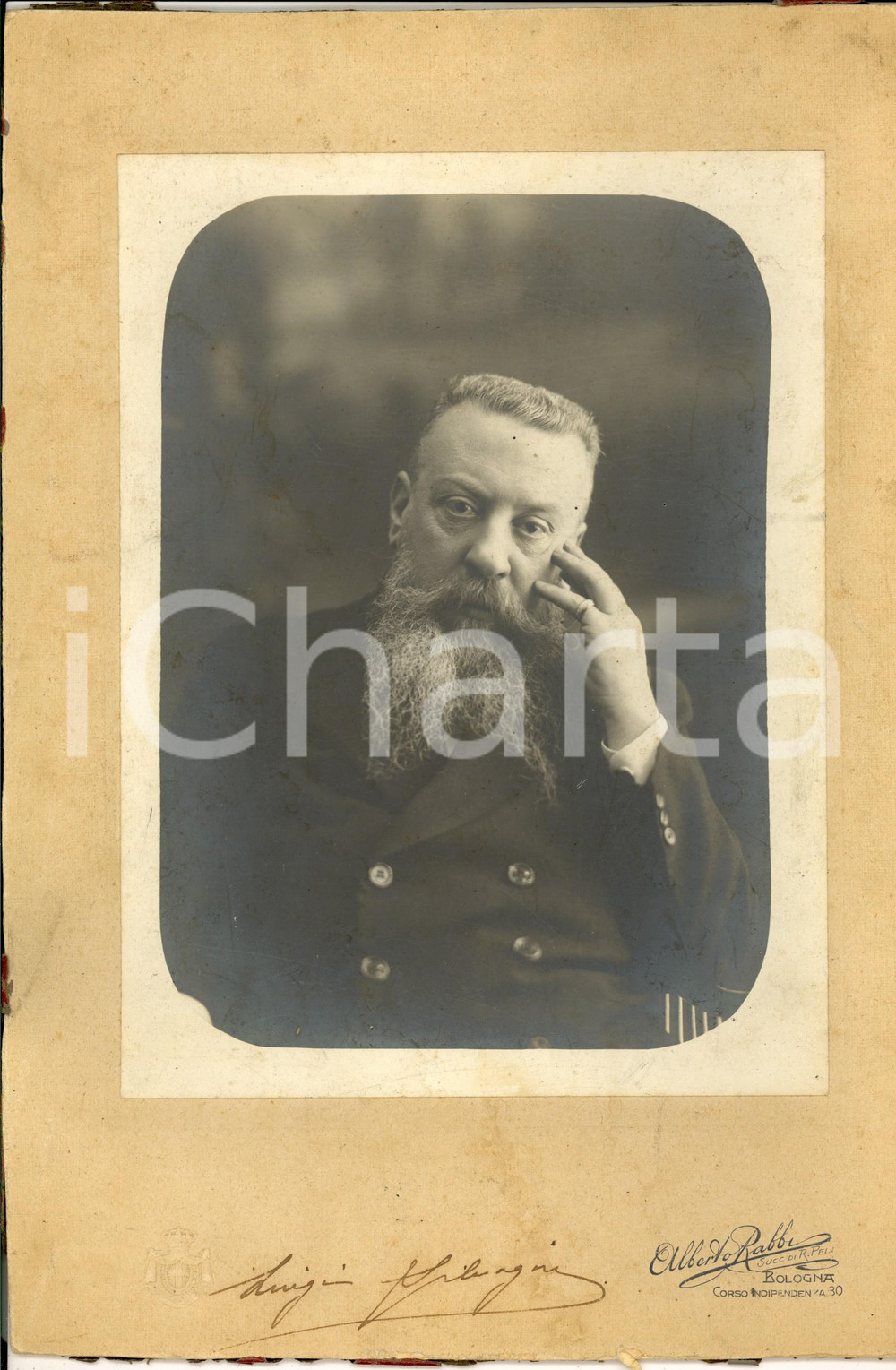 Autografo originale 1920 ca BOLOGNA Ritratto del Prof. Luigi SILVAGNI Foto Alberto RABBI AUTOGRAFATA 1