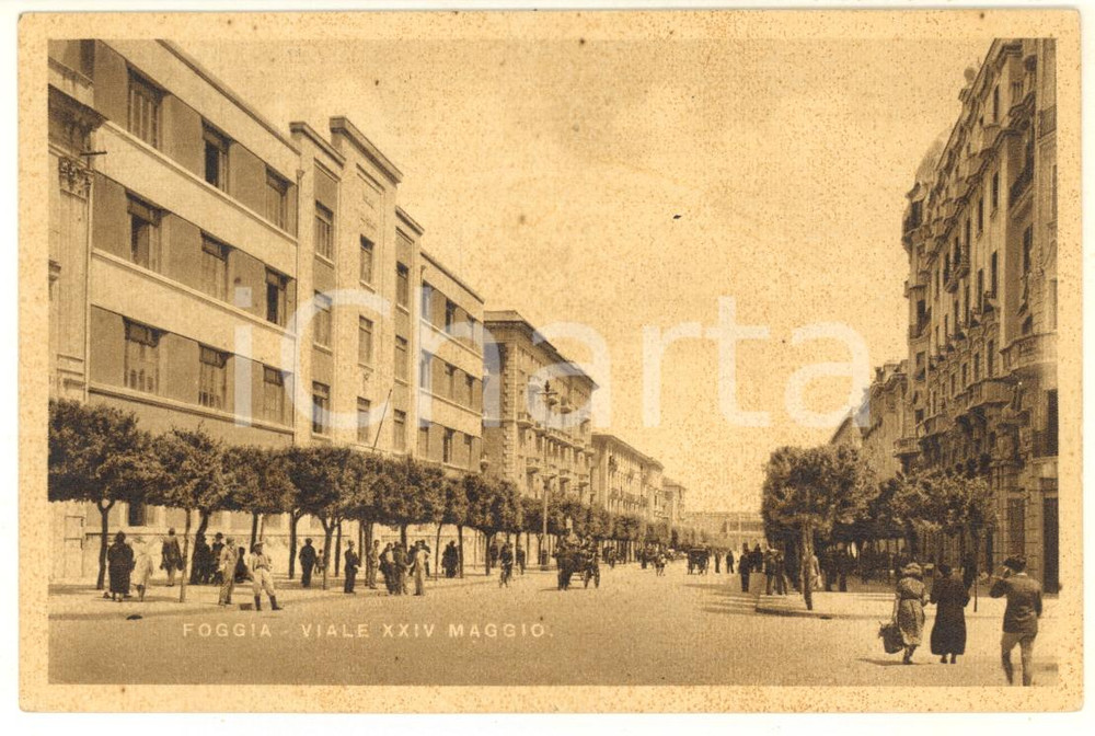 Cartolina originale da collezione 1946 FOGGIA Veduta di viale XXIV MAGGIO Cartolina ANIMATA con calesse FP 1