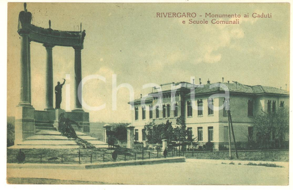 Cartolina originale da collezione 1926 RIVERGARO PC Monumento ai Caduti e Scuole Comunali Cartolina FP VG 1
