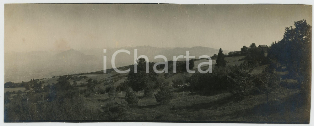 1930 ca AREA LOMBARDA (?) Veduta di campagna al mattino *Foto VINTAGE 23x9 cm
