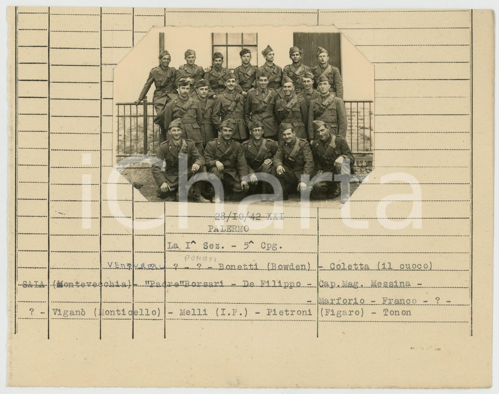 Fotografia d epoca originale 1942 WW2 PALERMO Ufficio movimento AUTIERI  Militari della 1 sezione Foto 1