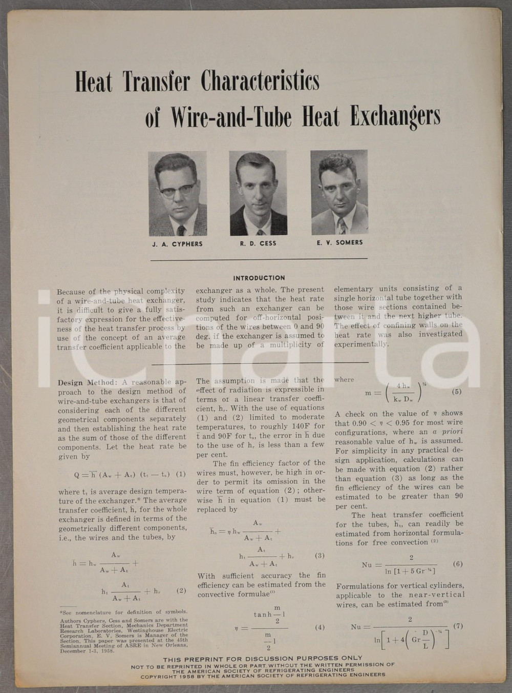 Materiale pubblicitario d’epoca 1960 ca J. A. CYPHERS  R. D. CESS  E. V. SOMERS WireandTube heat exchangers 1