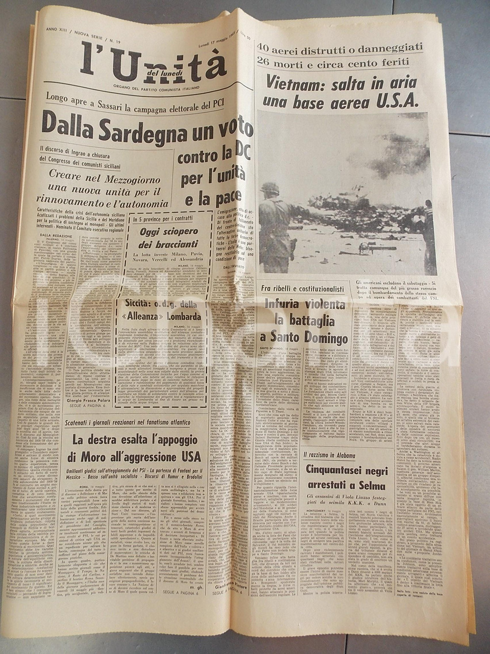 Giornale, rivista storica 1965 L UNITA   Salta in aria base USA IN VIETNAM Giornale anno XIII nÂ° 19 1