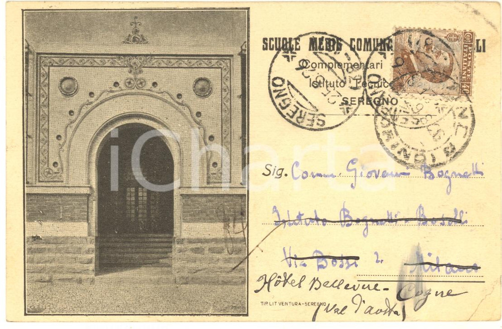 Autografo originale 1926 SEREGNO MB Scuole medie  Cartolina don Giuseppe MOLTENI AUTOGRAFA FP VG 1