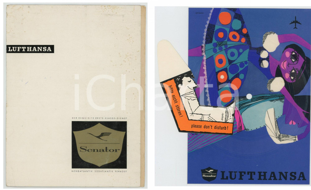 Materiale pubblicitario d’epoca 1980 ca LUFTHANSA SENATOR Disco pubblicitario con segnaposto e custodia 1