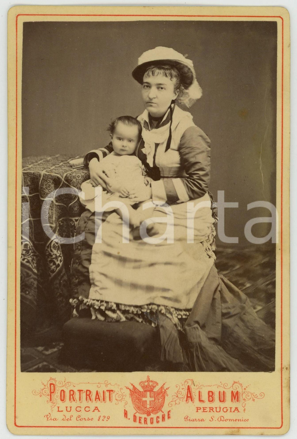 Fotografia d epoca originale 1900 ca s.l. LUCCA ? Ritratto di bambina con la balia Foto DEROCHE 11x16 1