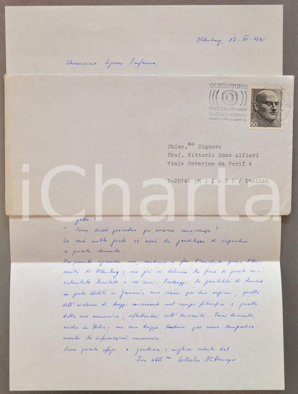 1975 OLDENBURG Wilhelm BUTTEMEYER auspica traduzione di un suo libro *Autografo