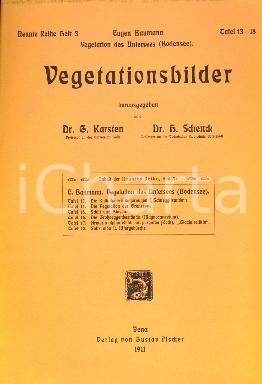 Libro, pubblicazione d epoca 1911 Eugen BAUMANN Vegetation de Untersees Tafel 1318 Gustav Fischer JENA 1