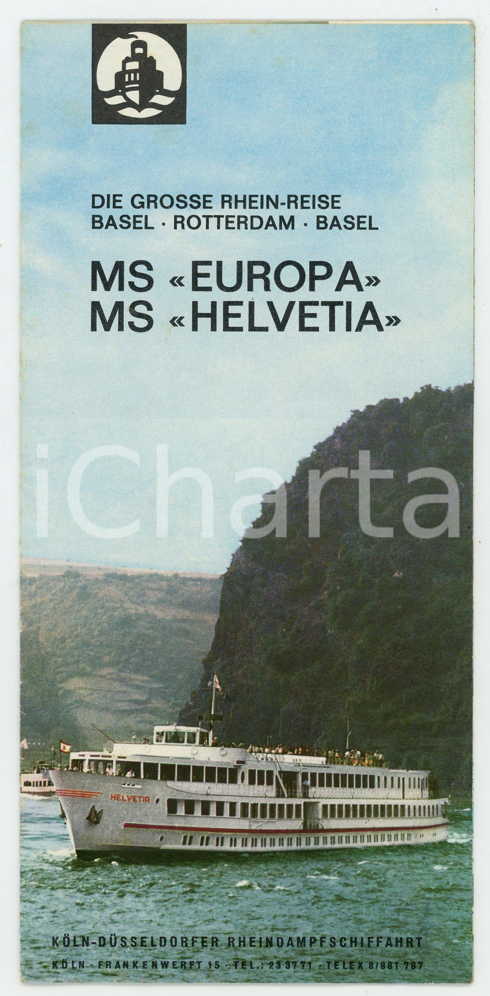 Materiale pubblicitario d’epoca 1961 MS EUROPA / MS HELVETIA Die grosse RheinReise VINTAGE brochure 1