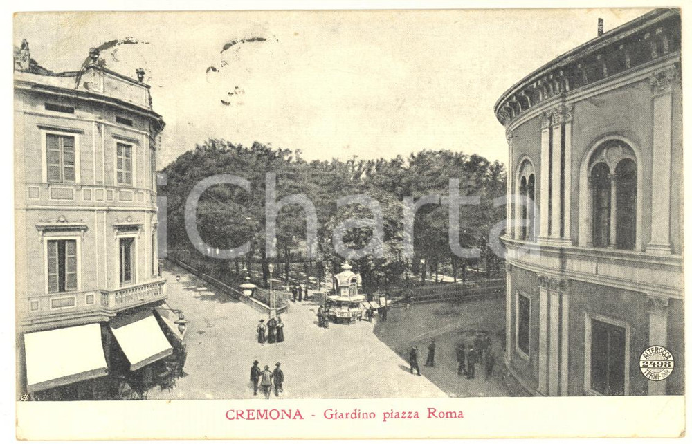 Cartolina originale da collezione 1922 CREMONA Veduta del giardino di piazza ROMA Cartolina ANIMATA FP VG 1