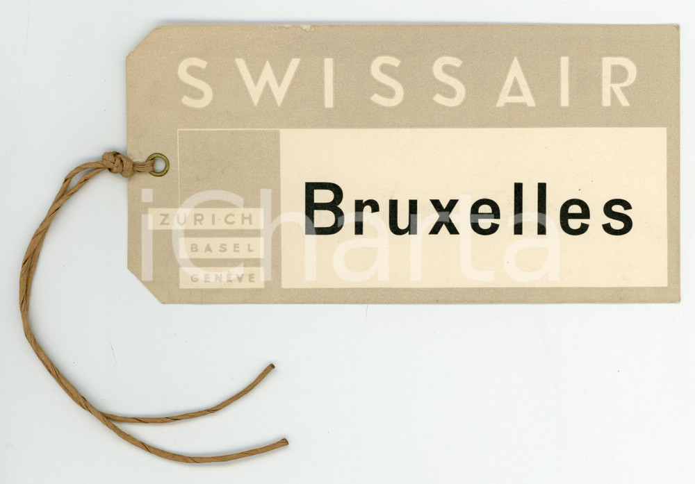 Materiale pubblicitario d’epoca 1960 ca SWISSAIR Etichetta bagagli BRUXELLES VINTAGE 1
