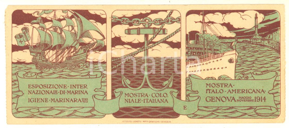 Materiale pubblicitario d’epoca 1914 GENOVA Biglietto pubblicitario Mostra ITALOAMERICANA  Mostra Coloniale 1
