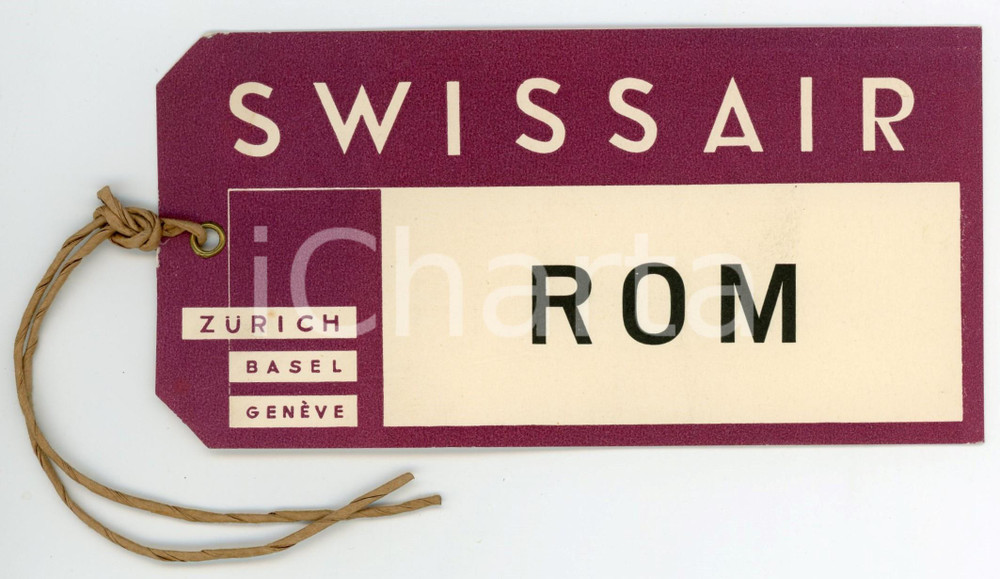 Materiale pubblicitario d’epoca 1960 ca SWISSAIR Etichetta bagagli ROM VINTAGE 1