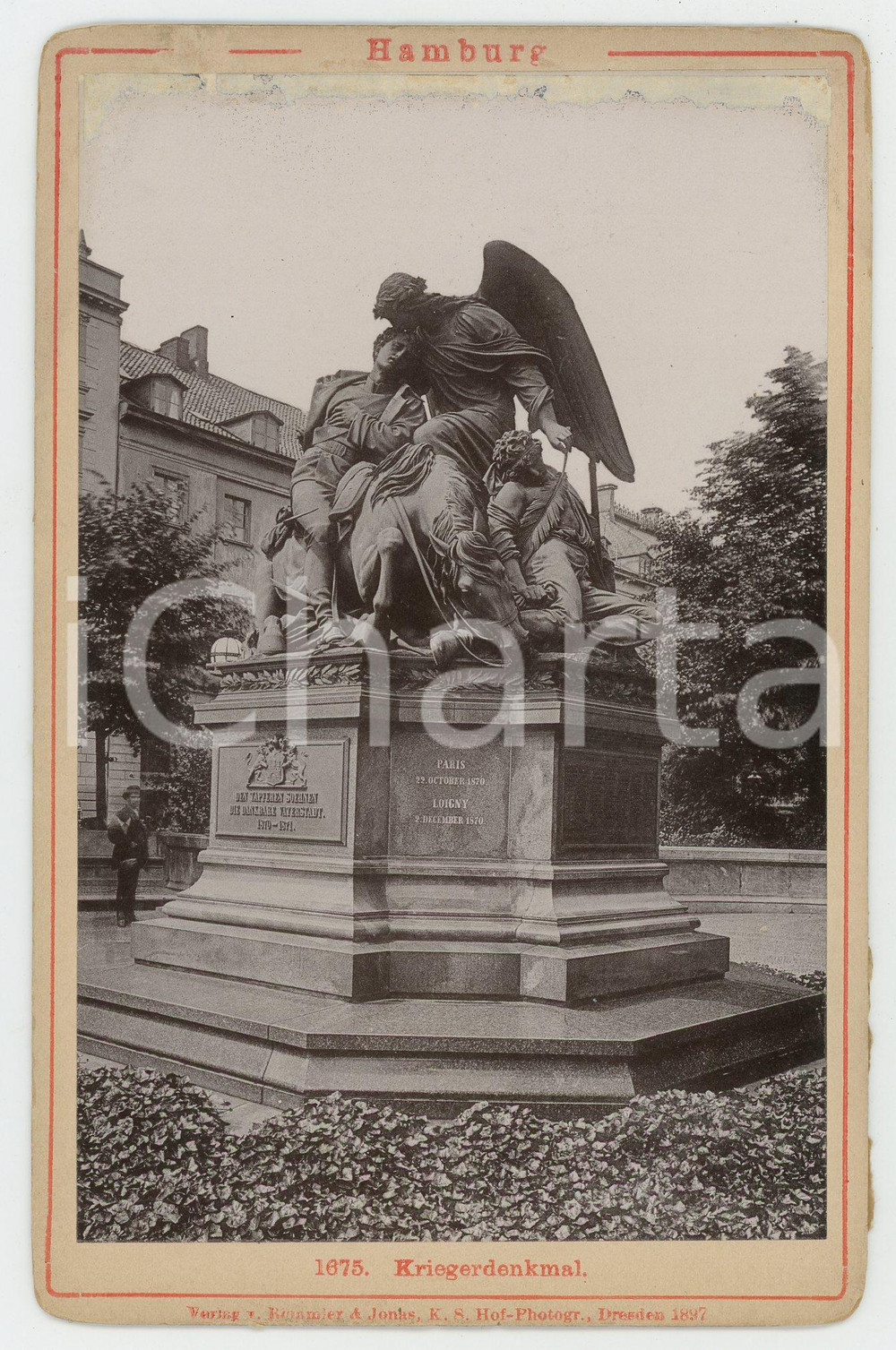 Fotografia d epoca originale 1897 HAMBURG Kriegerdenkmal VINTAGE Photo ROMMLER & JONAS 11x16 cm 1