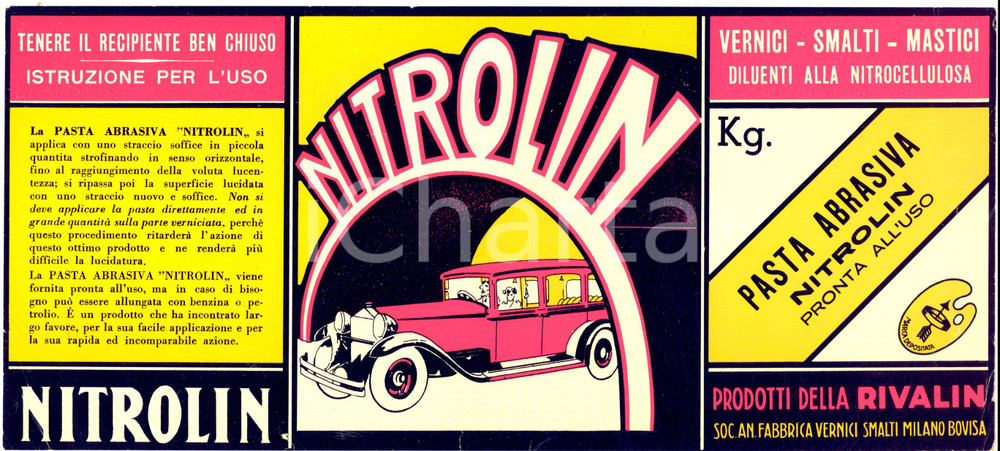 Materiale pubblicitario d’epoca 1940 ca MILANO BOVISA Soc. An. Fabbrica Vernici  Pasta NITROLIN Volantino 2 1