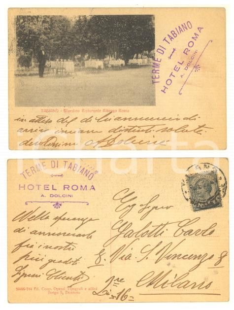 Cartolina originale da collezione 1922 TABIANO TERME PR Giardino hotel ROMA Cartolina A. DOLCINI proprietario 1