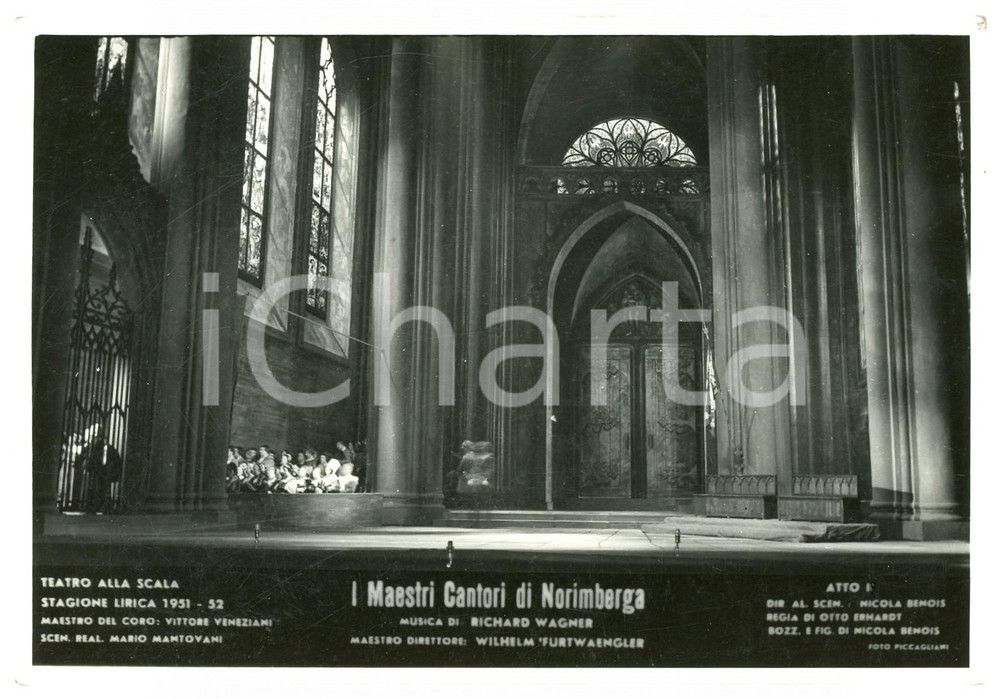 Cartolina originale da collezione 1952 MILANO Teatro alla SCALA I maestri cantori di Norimberga  Atto I Foto 1