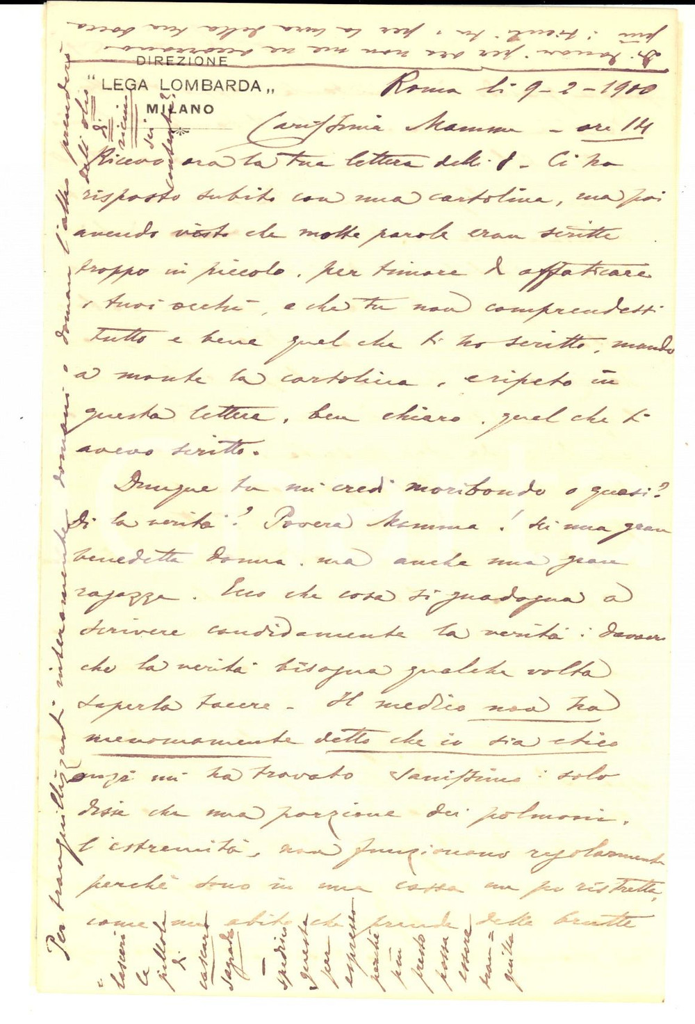 Manoscritto, lettera originale 1900 ROMA Giuseppe Maria SERRALUNGA lamenta i propri difetti fisici Autografo 1