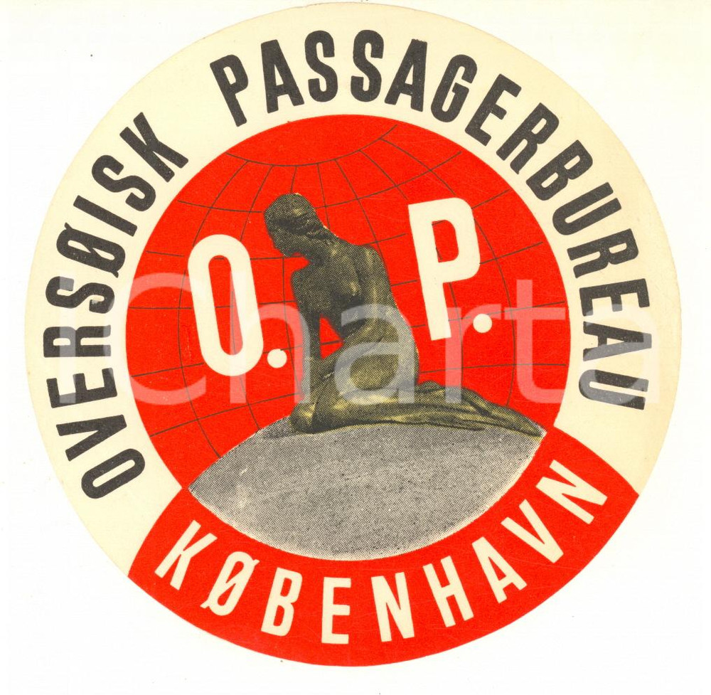 Materiale pubblicitario d’epoca 1960 ca KOBENHAVN DENMARK Overdisk Passagerbureau Etichetta VINTAGE 1