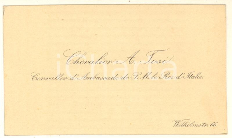 Oggetto da collezione cartaceo 1920 ca BERLINO AMBASCIATA ITALIA Cav. A. TOSI Consigliere Biglietto da visita 1
