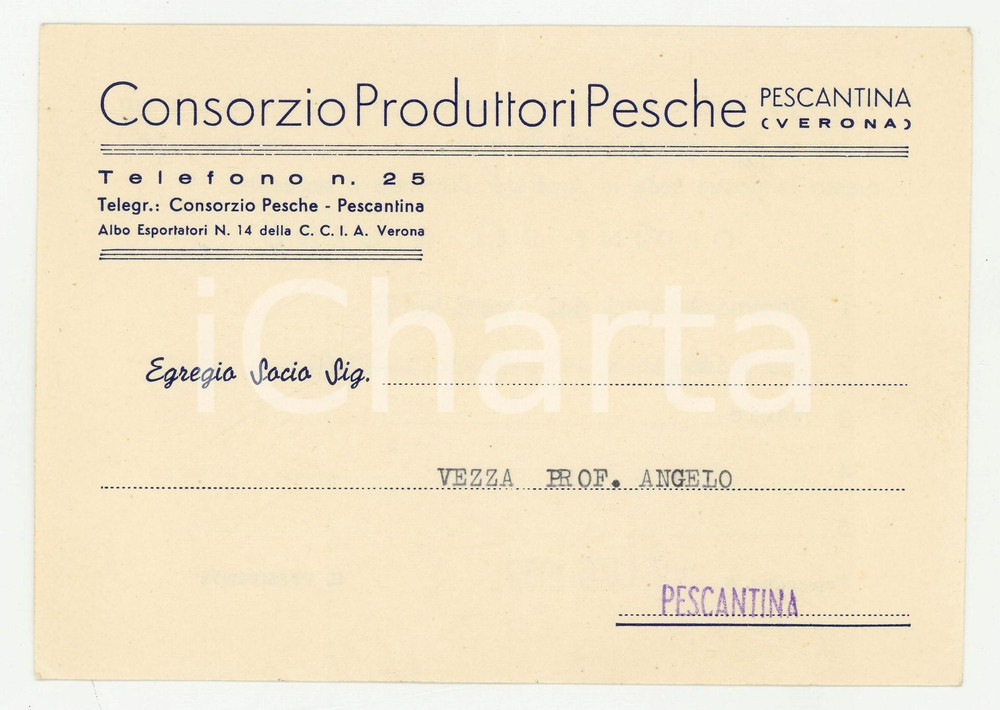 1952 PESCANTINA (VR) CONSORZIO PRODUTTORI PESCHE Odg assemblea sociale