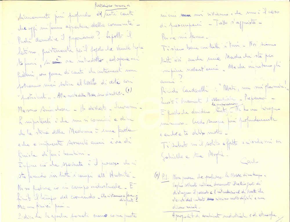 Manoscritto, lettera originale 1969 MILANO Me ne andrei via da questa città  di grattacieli Carlo MARTINENGHI 1