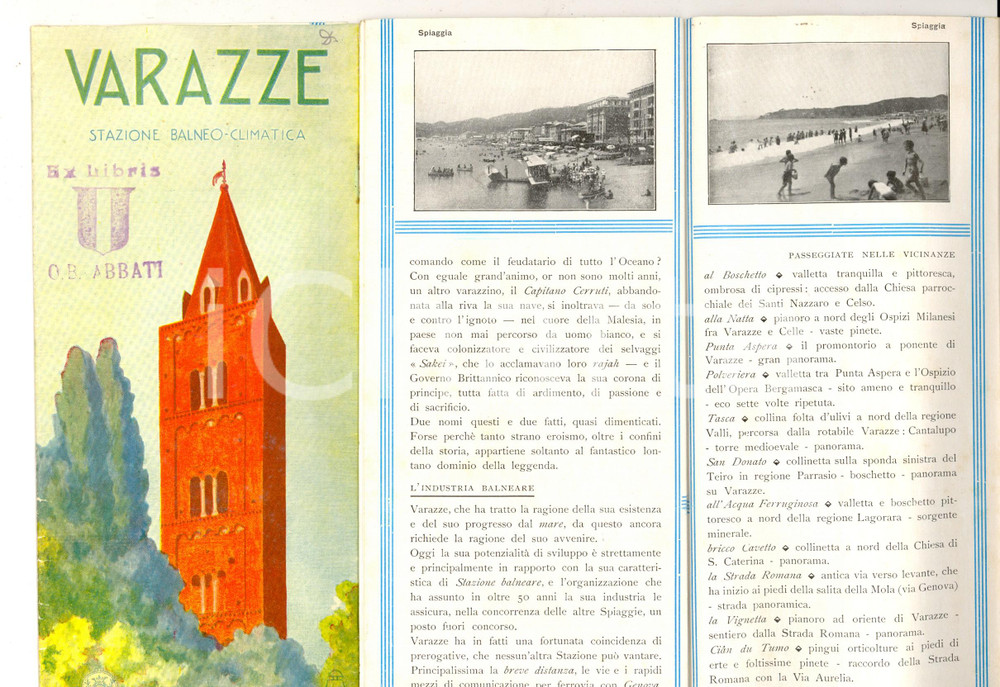 Materiale pubblicitario d’epoca 1930 ca VARAZZE Stazione balneoclimatica Pieghevole ILLUSTRATO VINTAGE 1