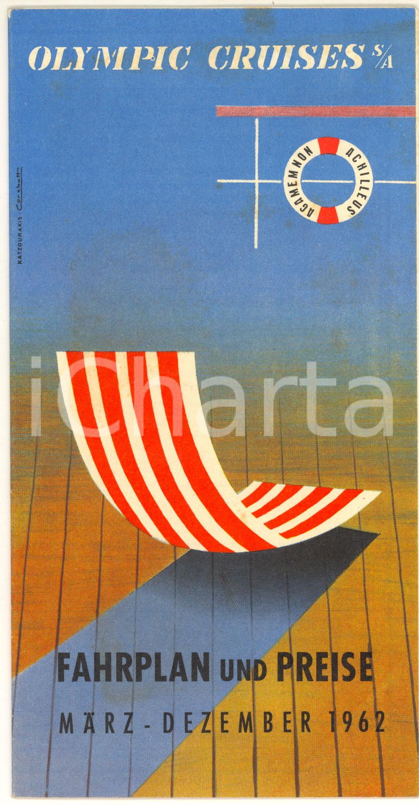 Materiale pubblicitario d’epoca 1962 OLYMPIC CRUISES Fahrplan und Preise Programma VINTAGE Deutsch 1