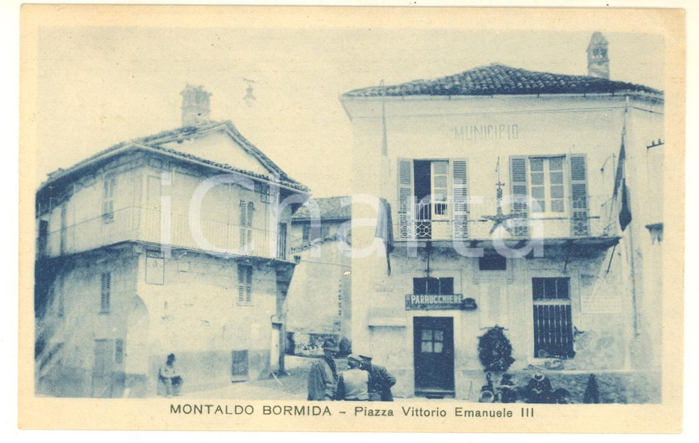 Cartolina originale da collezione 1915 ca MONTALDO BORMIDA Piazza Vittorio Emanuele III con municipio Cartolina 1