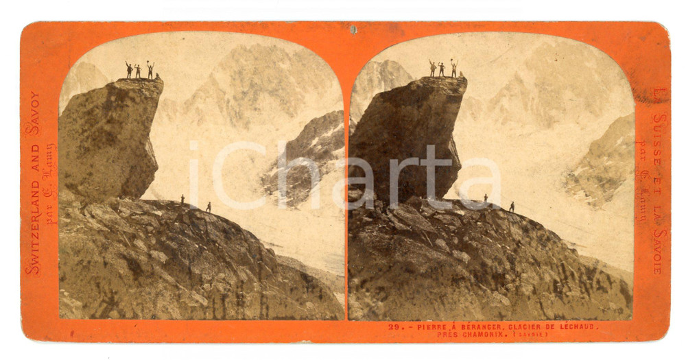 Fotografia d epoca originale 1890 CHAMONIX FR Pierre à  BERANGER Glacier de LECHAUD Stereoscopica LAMY 1