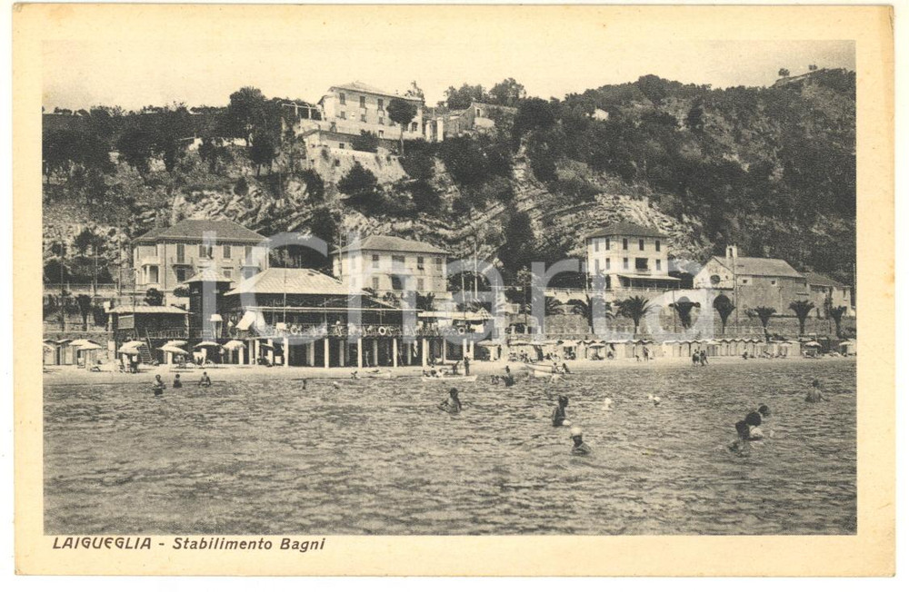 Cartolina originale da collezione 1930 ca LAIGUEGLIA SV Stabilimento bagni Cartolina postale ANIMATA FP NV 1