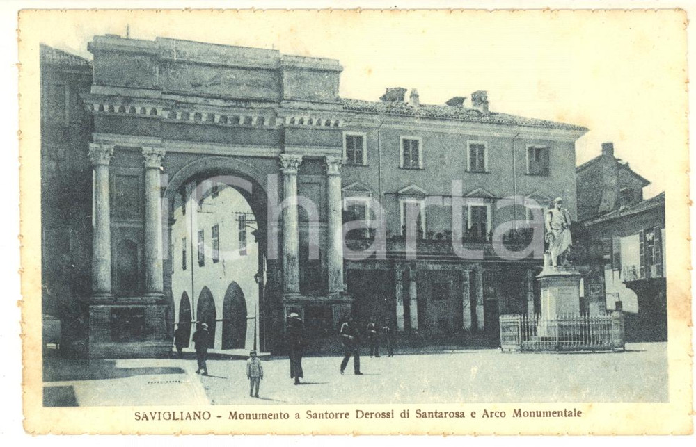 Cartolina originale da collezione 1927 SAVIGLIANO CN Monumento a Santorre di Santarosa e arco Cartolina FP VG 1